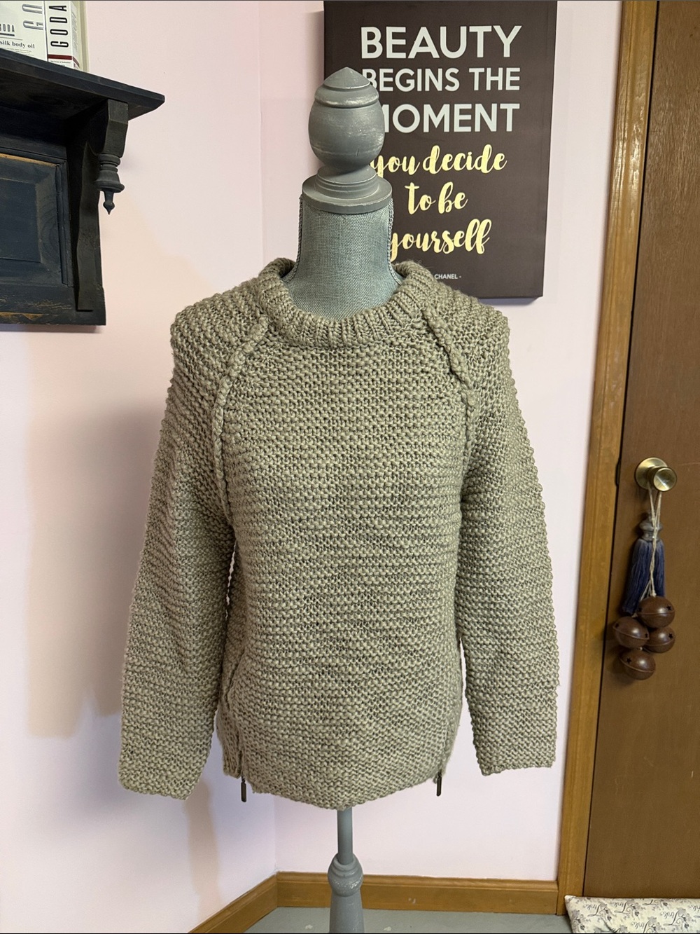 Chunky Knit Crewneck Sweater in Taupe